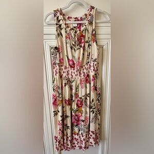 💖 BILA PINK AND CREAM FLORAL SLEEVELESS DRESS - SIZE MEDIUM 💖